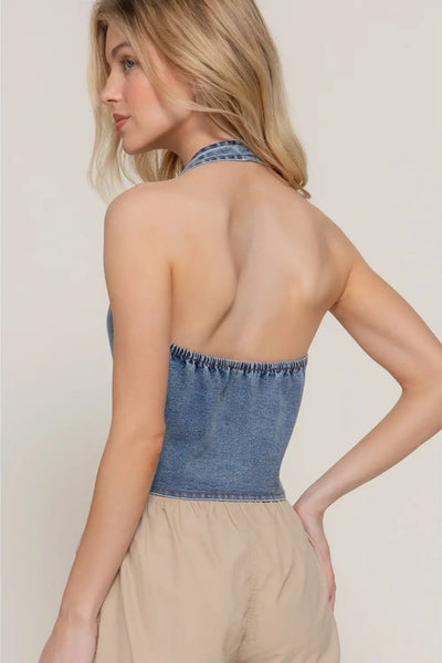 Stretch Denim Halter Top