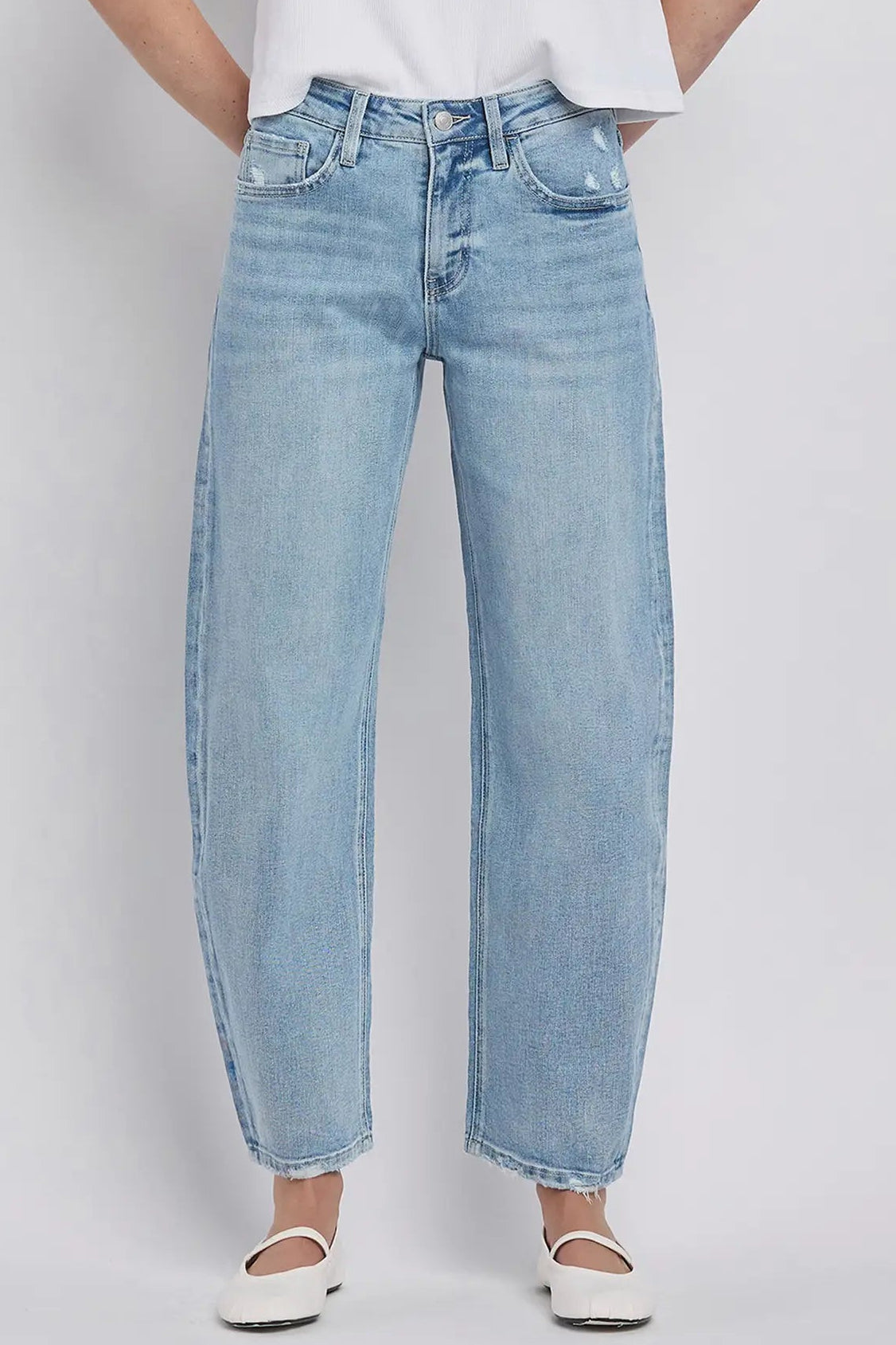 High Rise Light Wash Barrel Leg Jeans