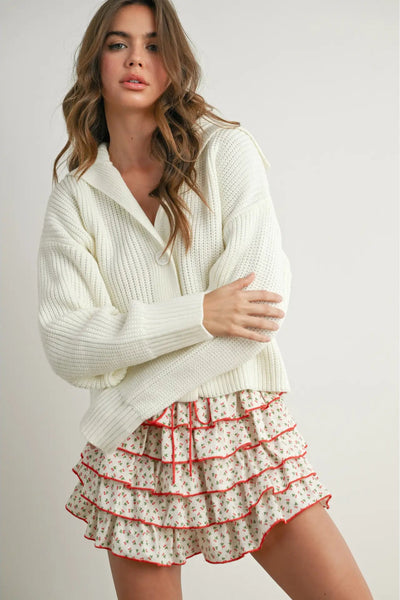 Cherry Print Layered Ruffled Mini Skort