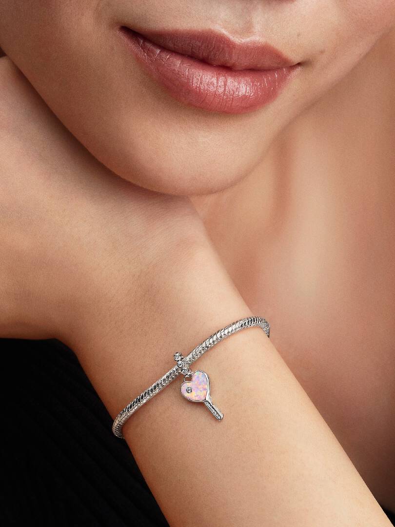Opalescent Heart Key Dangle Charm
