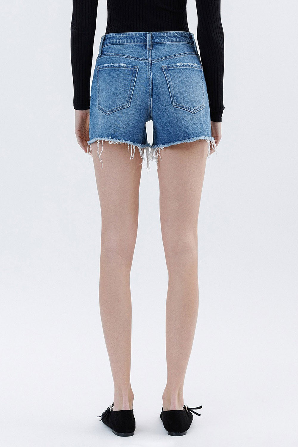High Rise Raw Hem Denim Shorts