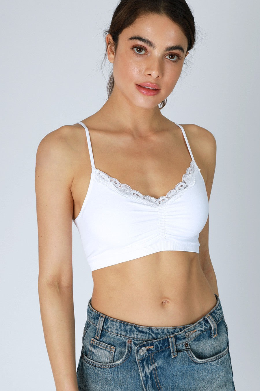 Lace Trim Shirred Bralette