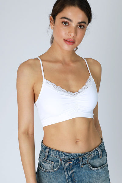 Lace Trim Shirred Bralette