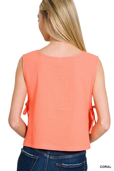 Gauze Side-Tie Tank