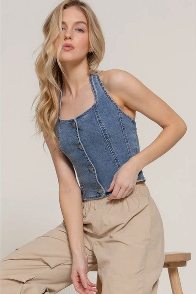 Stretch Denim Halter Top