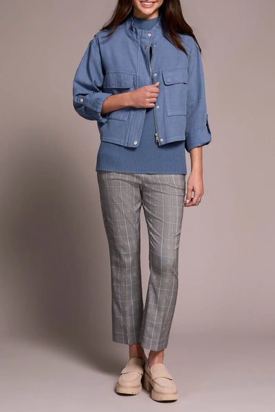 Slub Twill Zip-Front Mock Neck Jacket