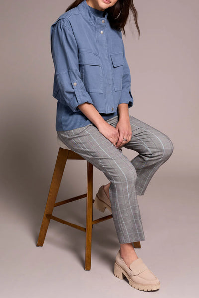 Slub Twill Zip-Front Mock Neck Jacket