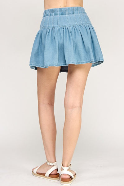 Pleats Denim Mini Skirt