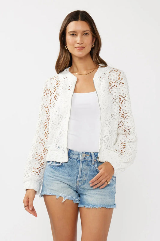Floral Crochet Lace Bomber Jacket