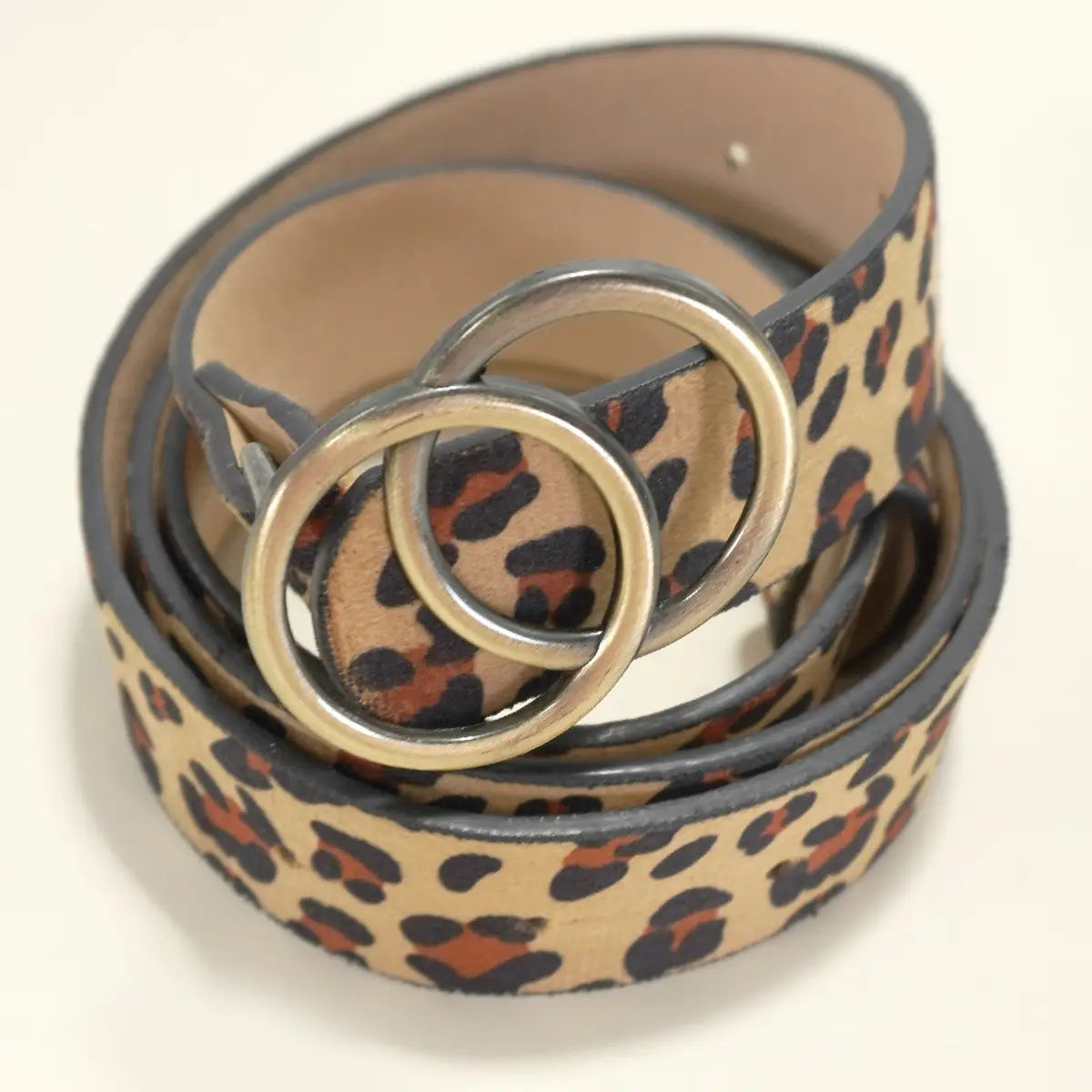 Double O Buckle Faux Leather Belt