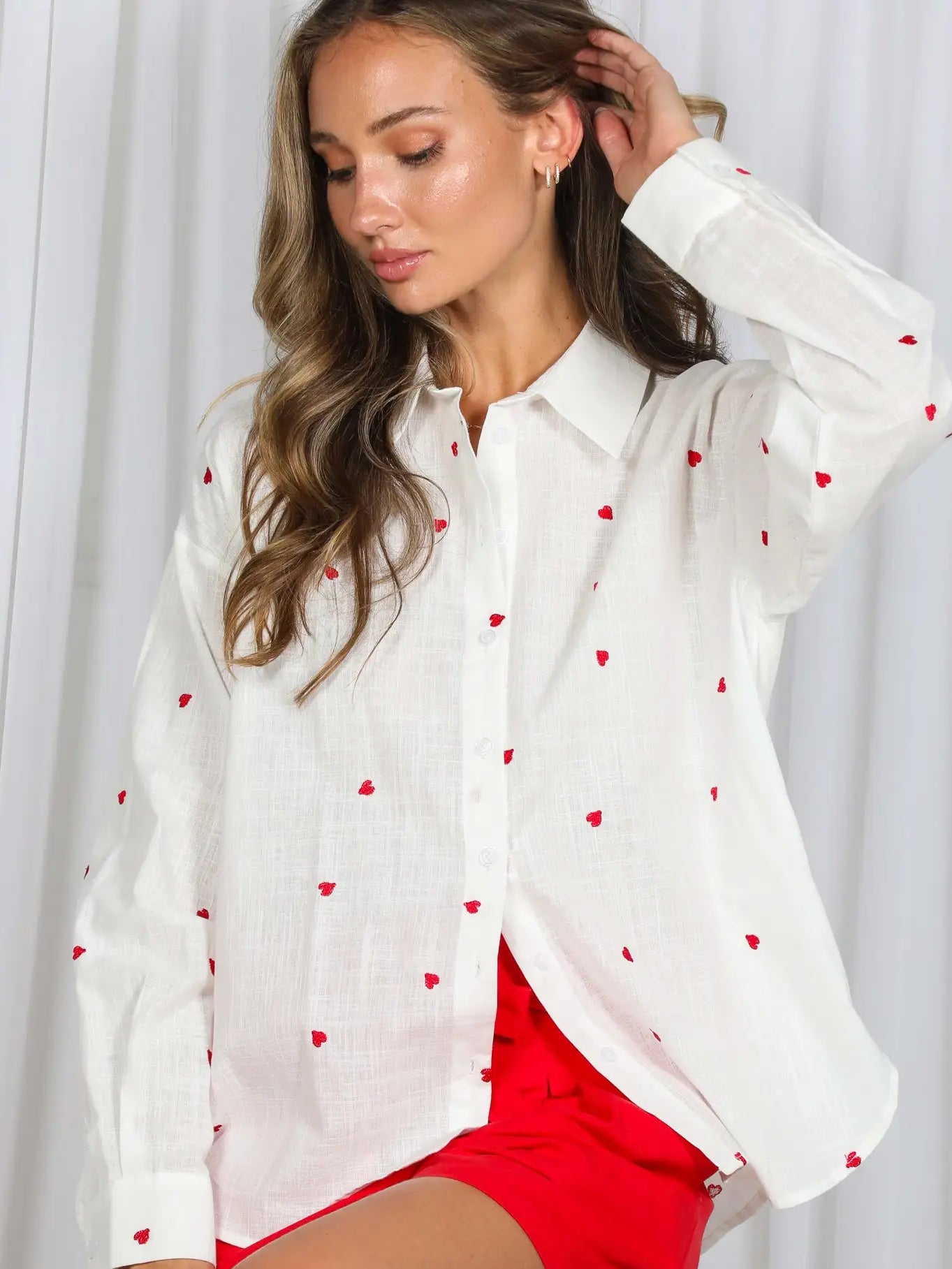 Sweet Heart Embroidered Button Up