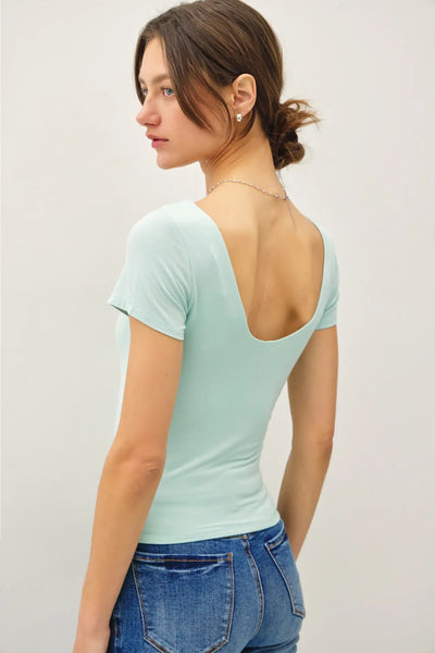 Basic Double Lined Scoop Neck Cap Sleeve Top