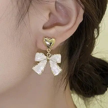 Bow Gold Heart Drop Earrings
