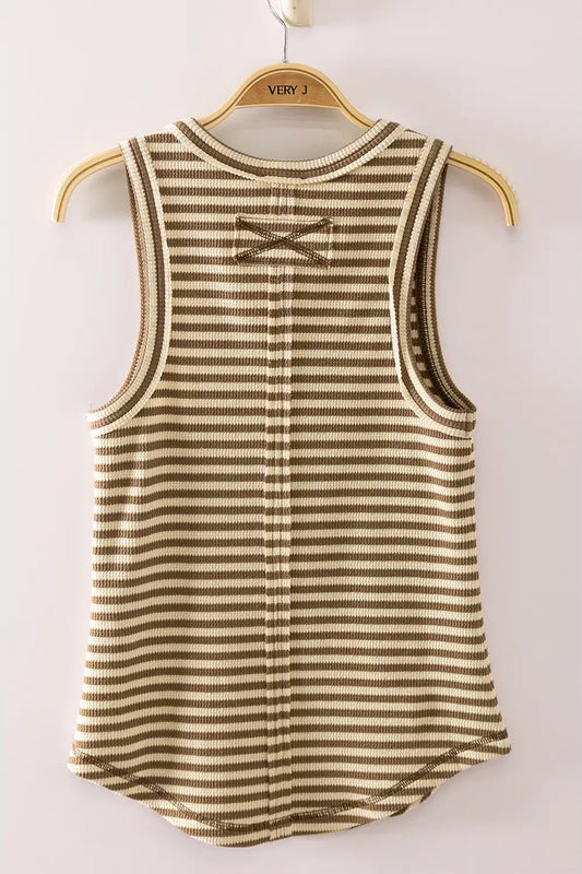 Striped tank top on a hanger against a white background