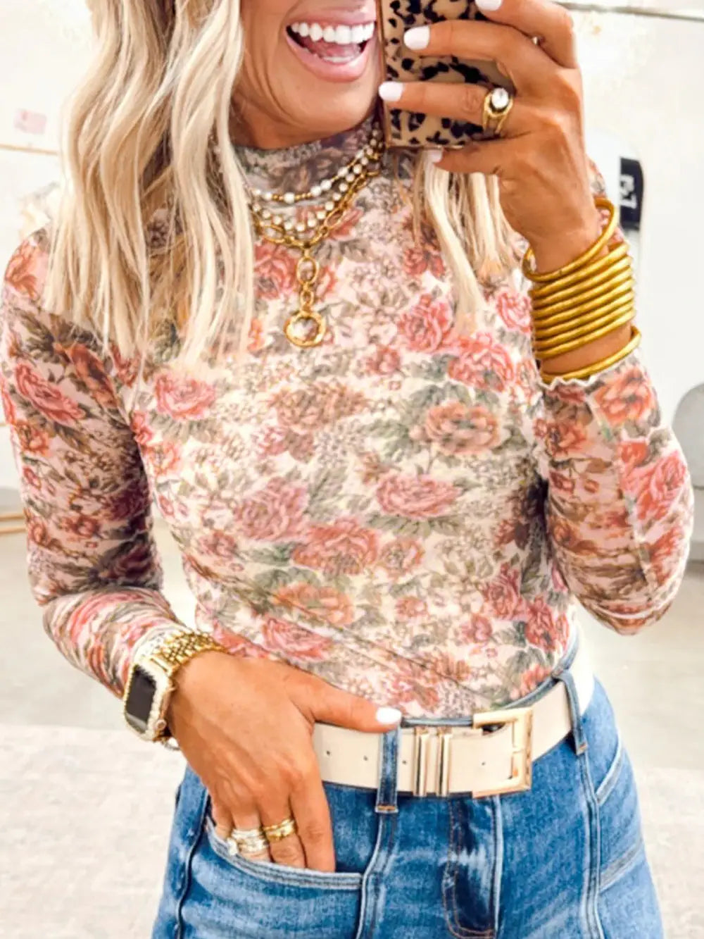 Vintage Floral Mesh Top