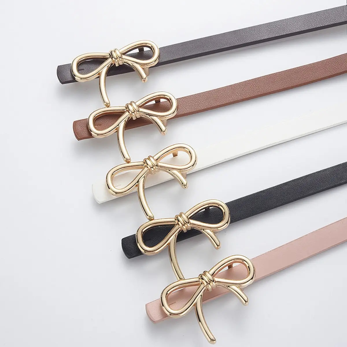 Camel Brown Bow Skinny Belt Women Skinny Brown Leather Metal Bow Belt - Etsy main image 4