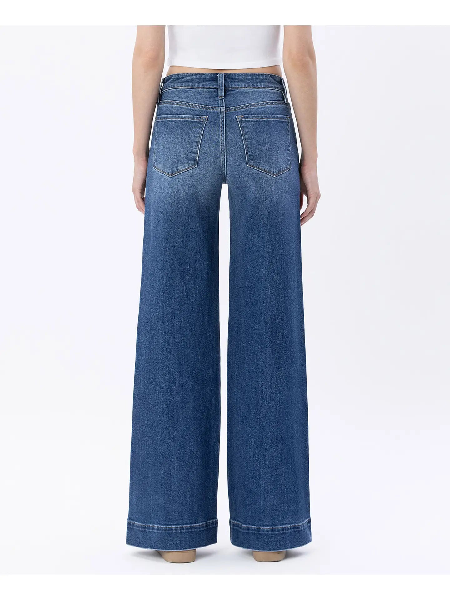 High Rise Trouser Hem Wide Leg Jeans