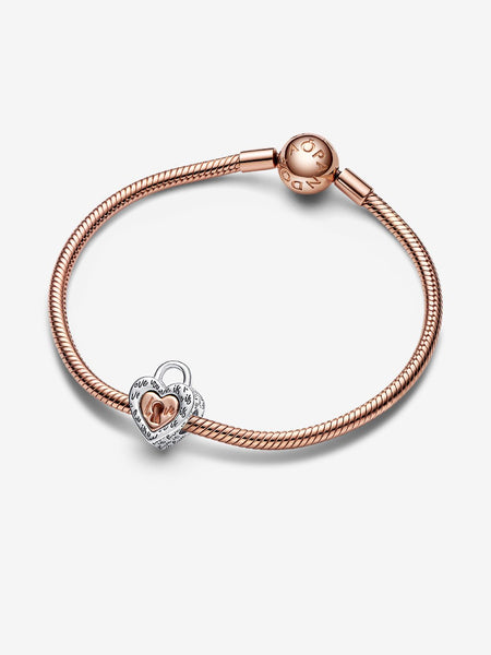 Pandora Two-tone Padlock Splittable Heart Charm