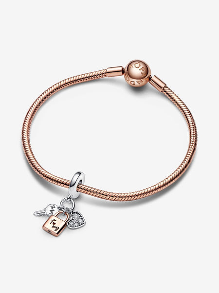 Pandora Two-tone Key, Padlock & Heart Triple Dangle Charm