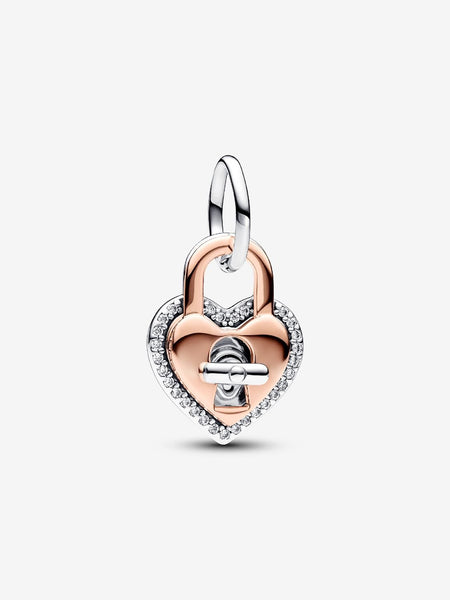 Pandora Two-tone Twistable Heart Padlock Double Dangle Charm