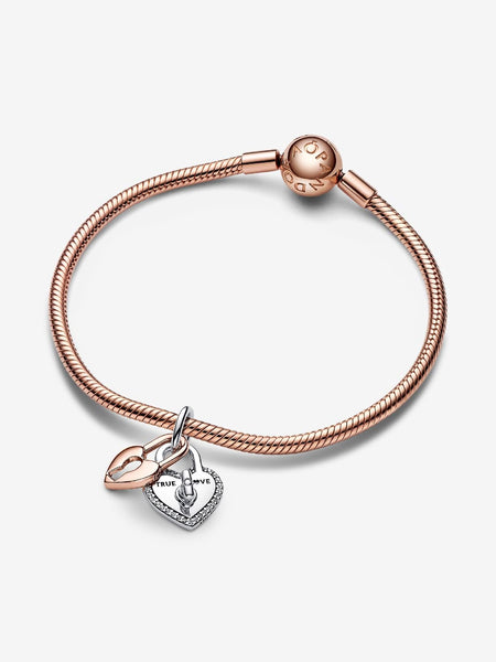 Pandora Two-tone Twistable Heart Padlock Double Dangle Charm