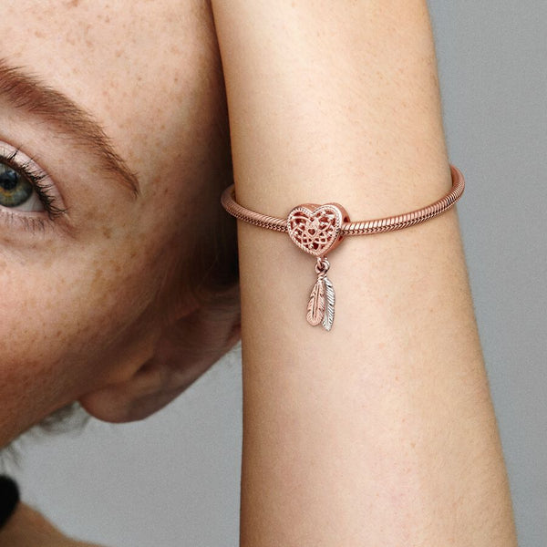 Pandora Openwork Heart & Two Feathers Dreamcatcher Charm