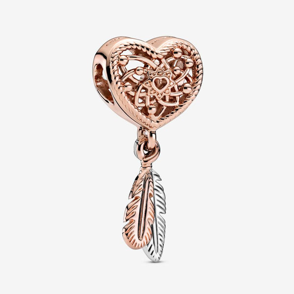 Pandora Openwork Heart & Two Feathers Dreamcatcher Charm