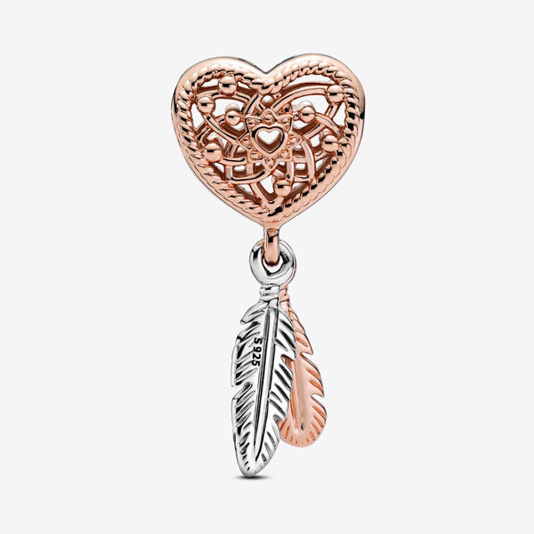Pandora Openwork Heart & Two Feathers Dreamcatcher Charm