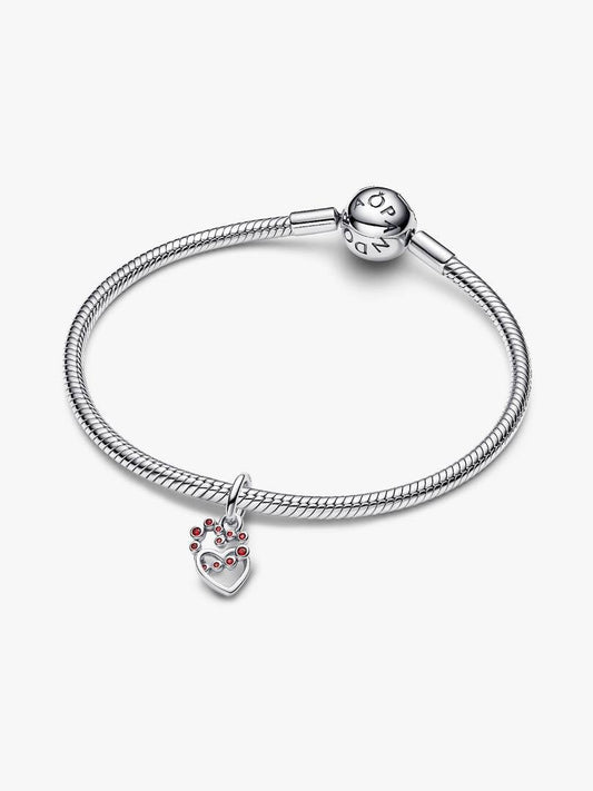 Connected Hearts & Red Stones Dangle Charm