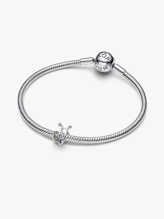 Silver bracelet with charms on a white background