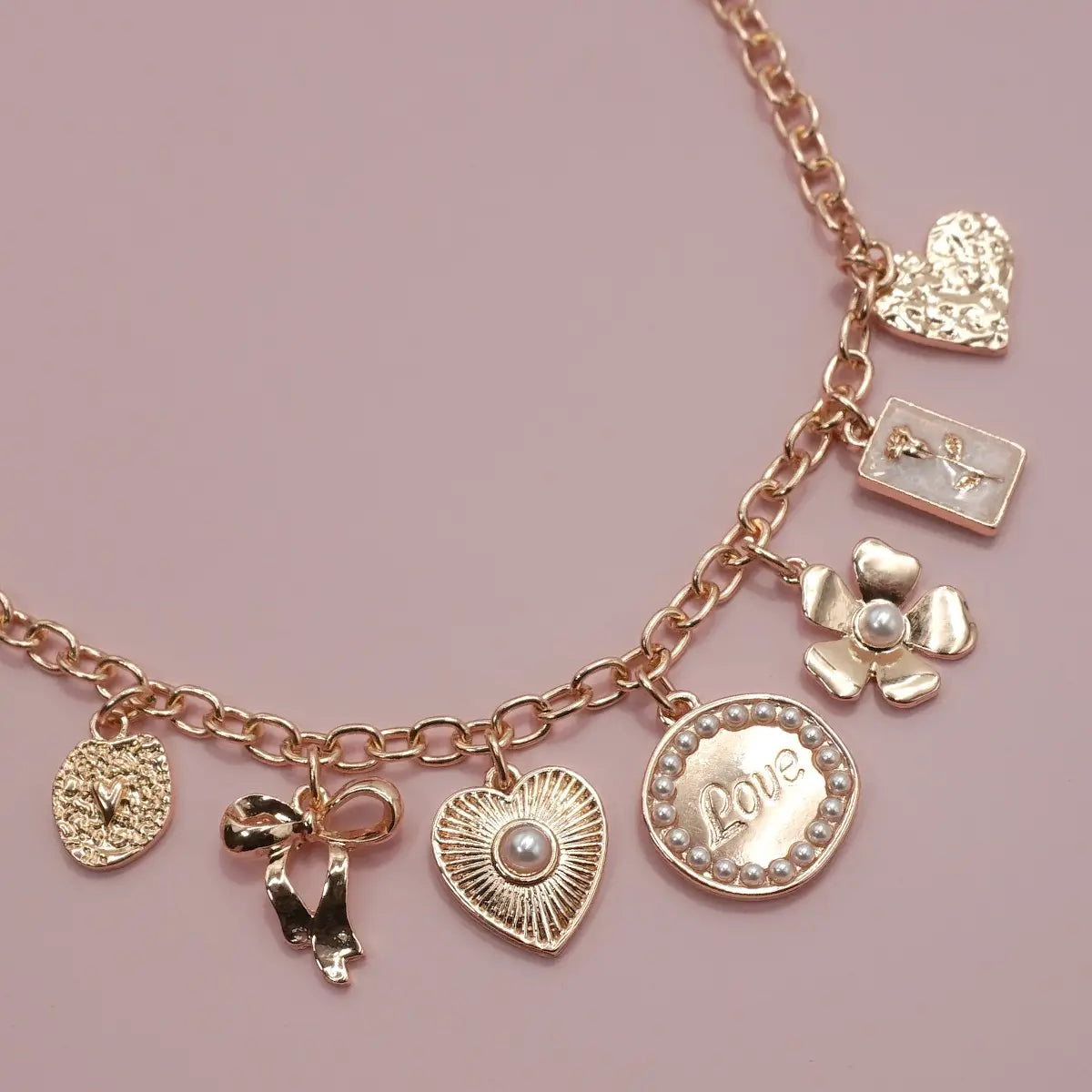 Charm Necklace-Bow Love Flower Heart