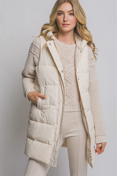 Hooded Long Quilted Puffer Vest