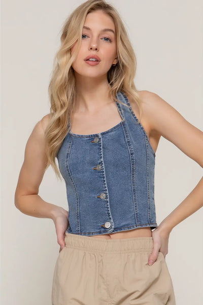 Stretch Denim Halter Top