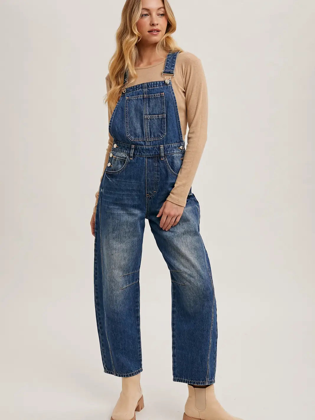 Denim Barrel Overalls
