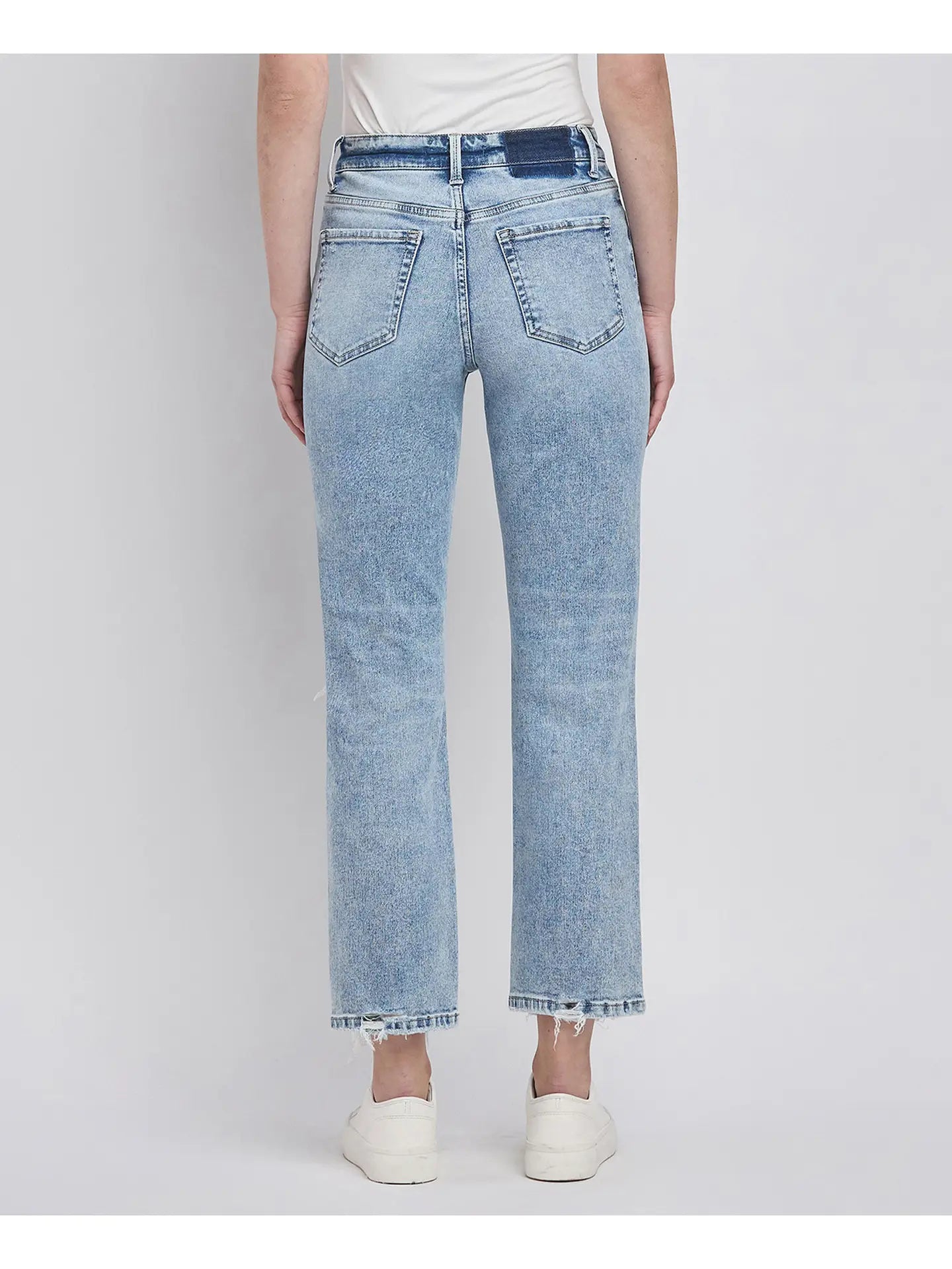 High Rise Distressed Crop Straight Jeans