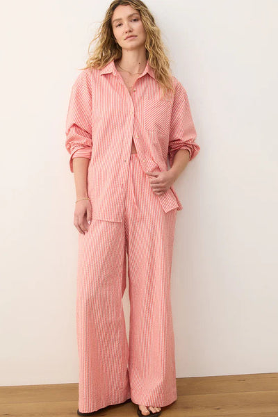 Seersucker Drawstring Wide Leg Pant