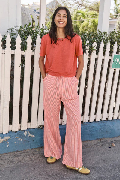 Seersucker Drawstring Wide Leg Pant