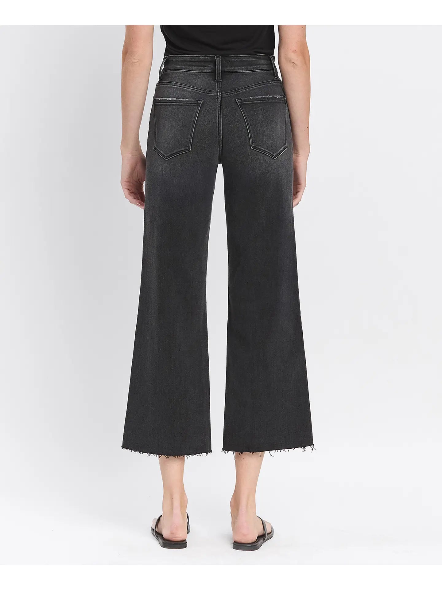 High Rise Clean Cut Raw Hem Crop Wide Leg Jeans