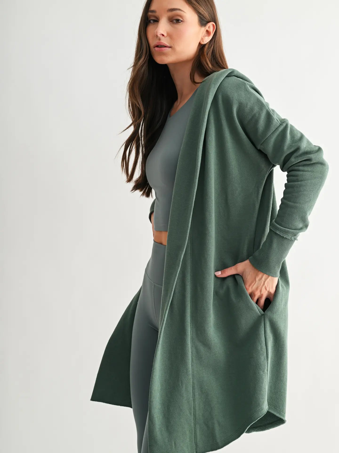Open Front Longline Hoodie Cardigan