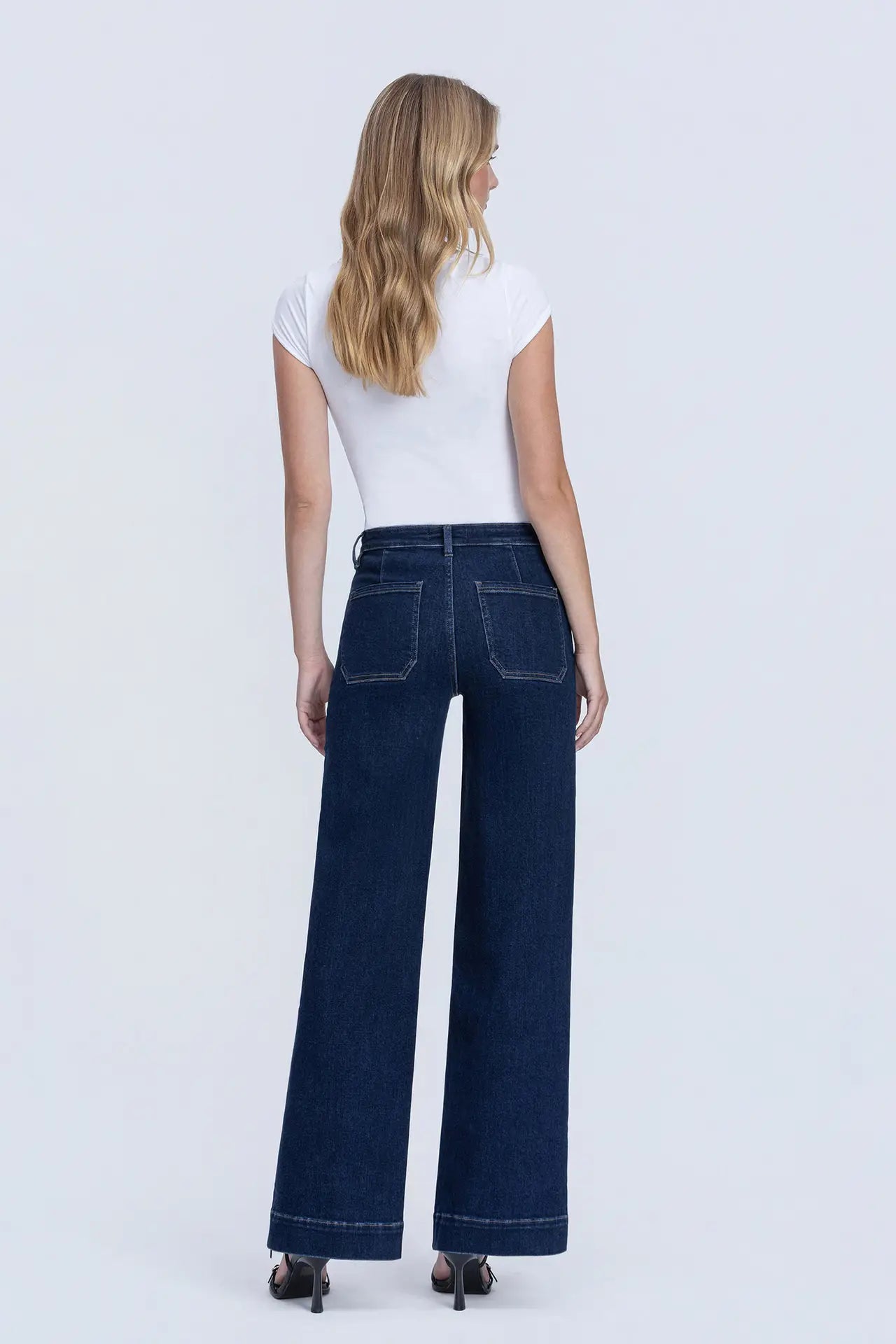 High Rise Front Welt Pocket Wide Leg Jeans
