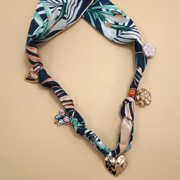 Scarf Charm Necklace-Heart Flower Ceramic Floral