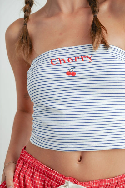 Cherry Striped Tube Top