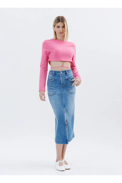 High Rise Utility Midi Skirt