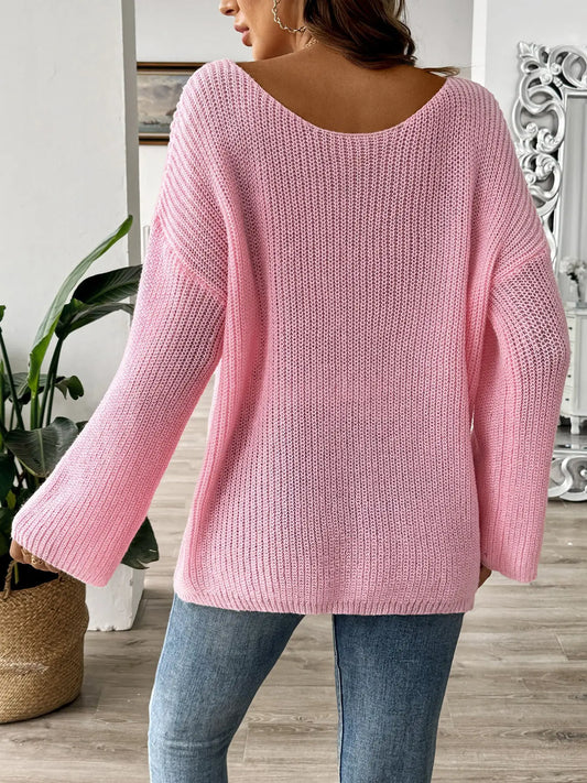 Bow Off-Shoulder Bell Sleeve Sweater