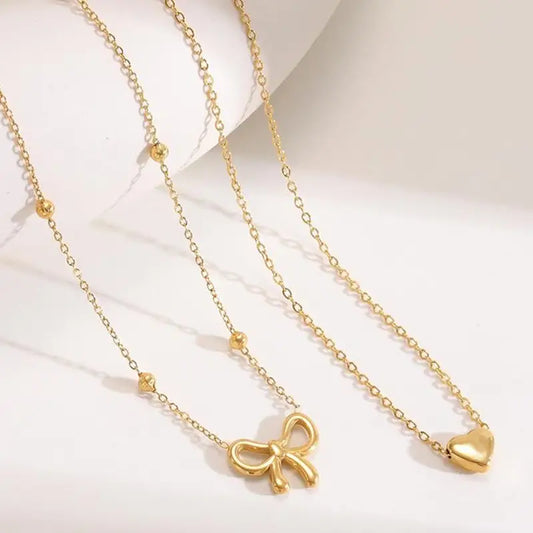 Layered Heart and Bow Necklace