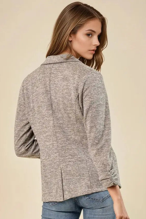 Knit Blazer with Sleeve Shirring Detail