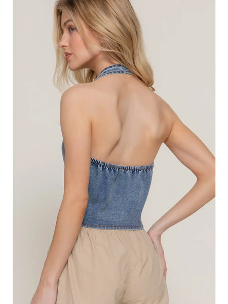 Stretch Denim Halter Top