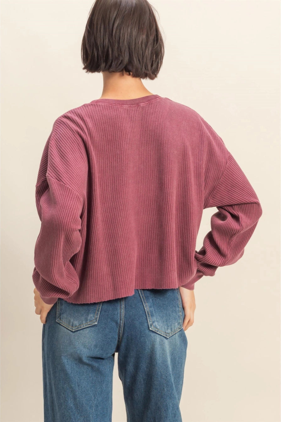 Mineral Washed Waffle Long Sleeve Top