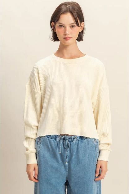 Mineral Washed Waffle Long Sleeve Top