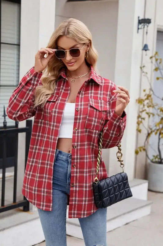 Casual Loose Fit Plaid Button Shirt